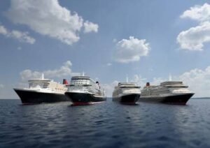 Les quatre Queens de la flotte Cunard Queen Mary 2, Queen Elizabeth, Queen Victoria et le tout dernier Queen Anne