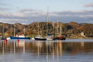 Crinan harbour with Duntrune castle