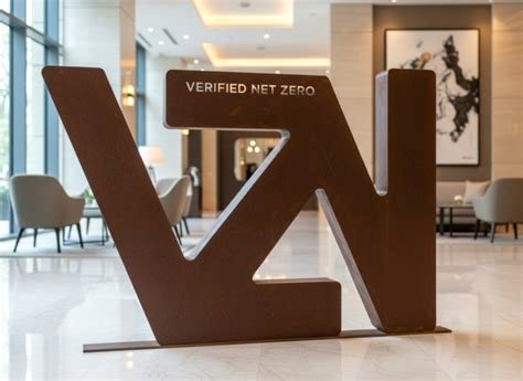 Sculpture Verified Net Zero dans le hall d’un hôtel
